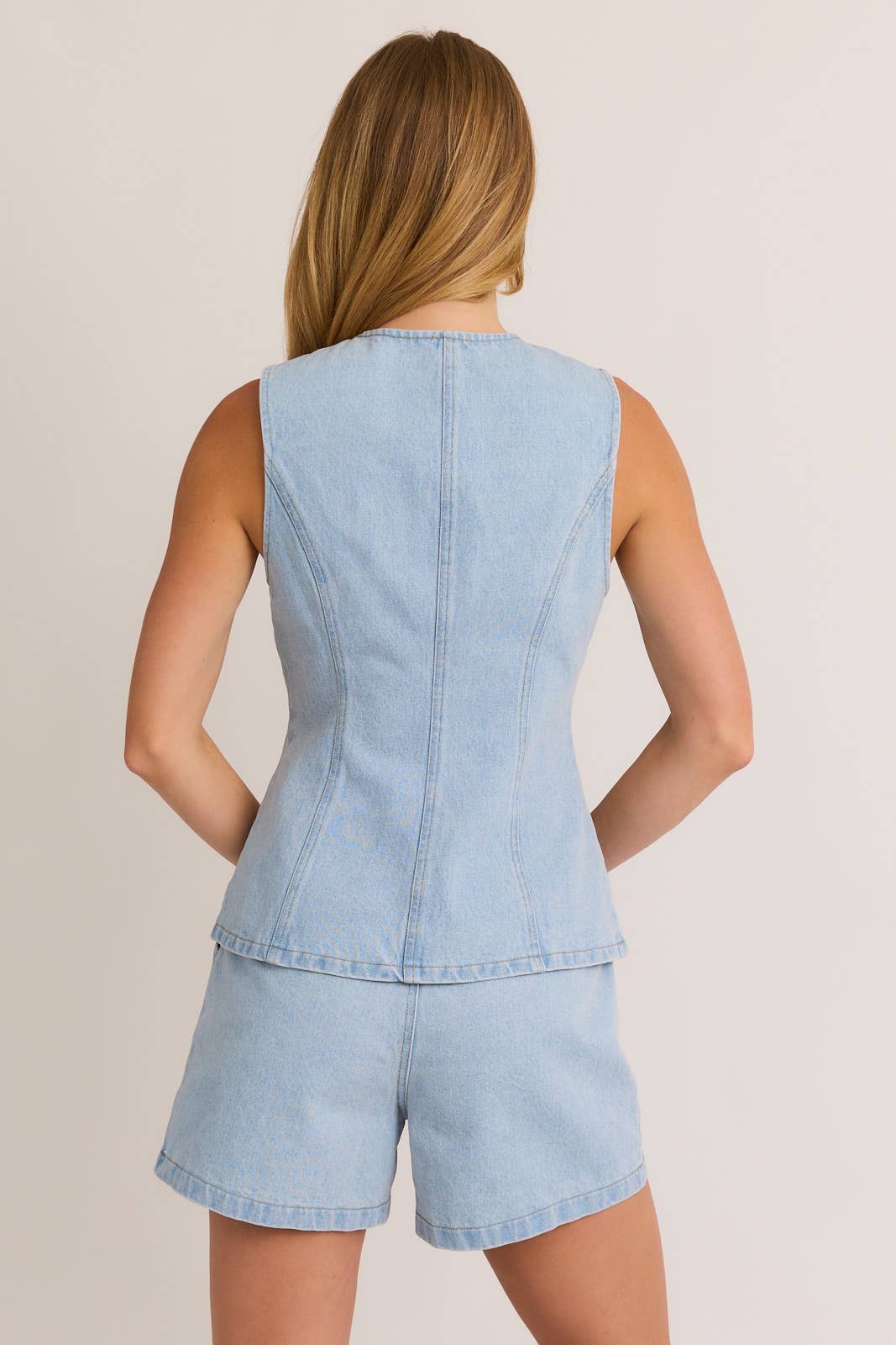 Button Front Sleeveless Light Denim Top