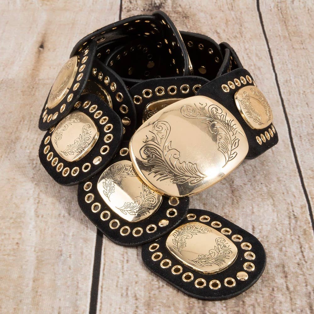 Western Rectangle Concho Vegan Leather Belt