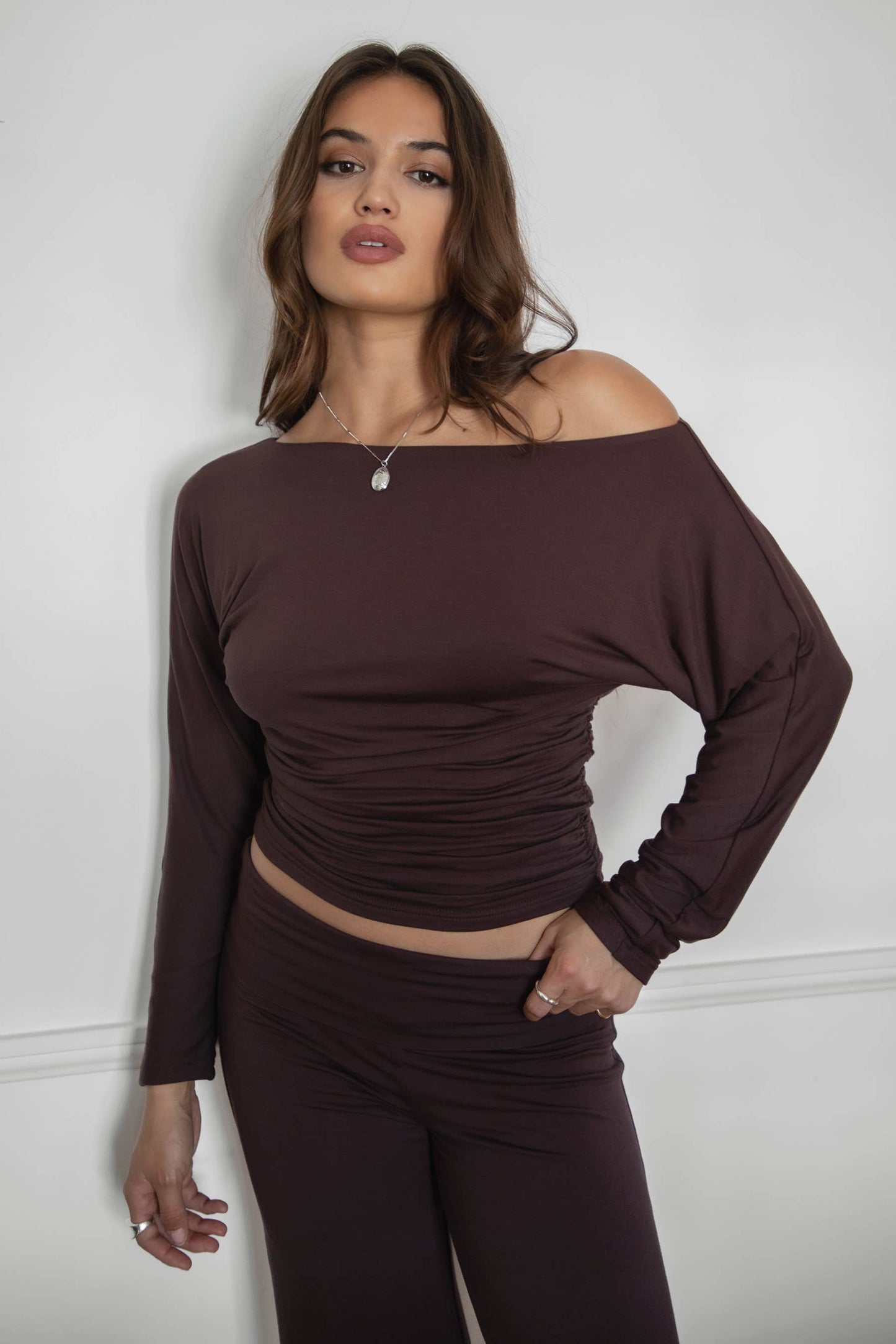 Sora Asymmetric Off-The-Shoulder Long Sleeve Top