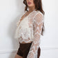 Crochet Embroidered Long Bell Sleeve Top