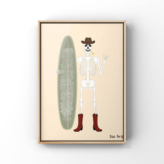 Skeleton Surf Cowboy Art Print