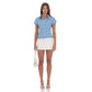 Plaid Button-Up Ruffle Top in Blue