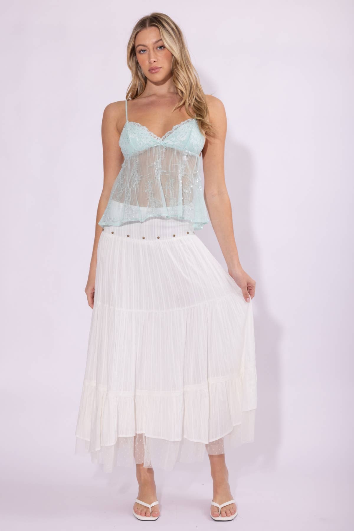 Lace Cup Detailed Cami Sequins BabyDoll Top