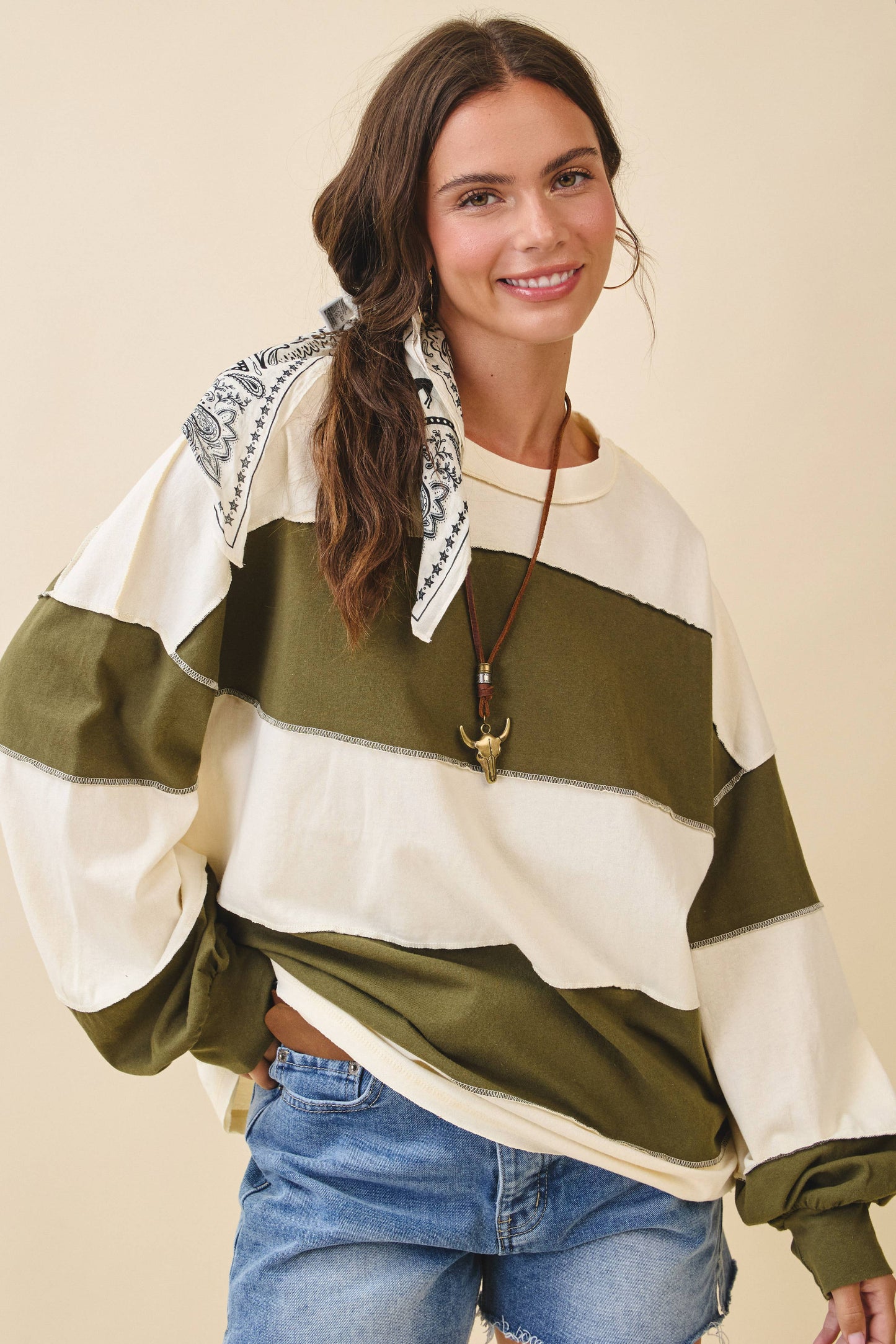 Contrast Panel Long Sleeve Slouchy