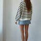 Knit Cotton Striped Crew Neck Long Sleeve Sweatshirt