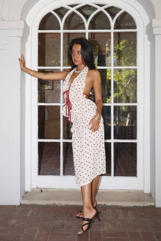 Polka Dot Halter Top with Tie Back