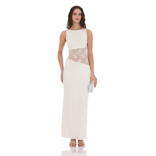 Lace Cutout Maxi Dress in White