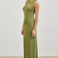 Gold Accent Ruched Slinky Maxi Dress
