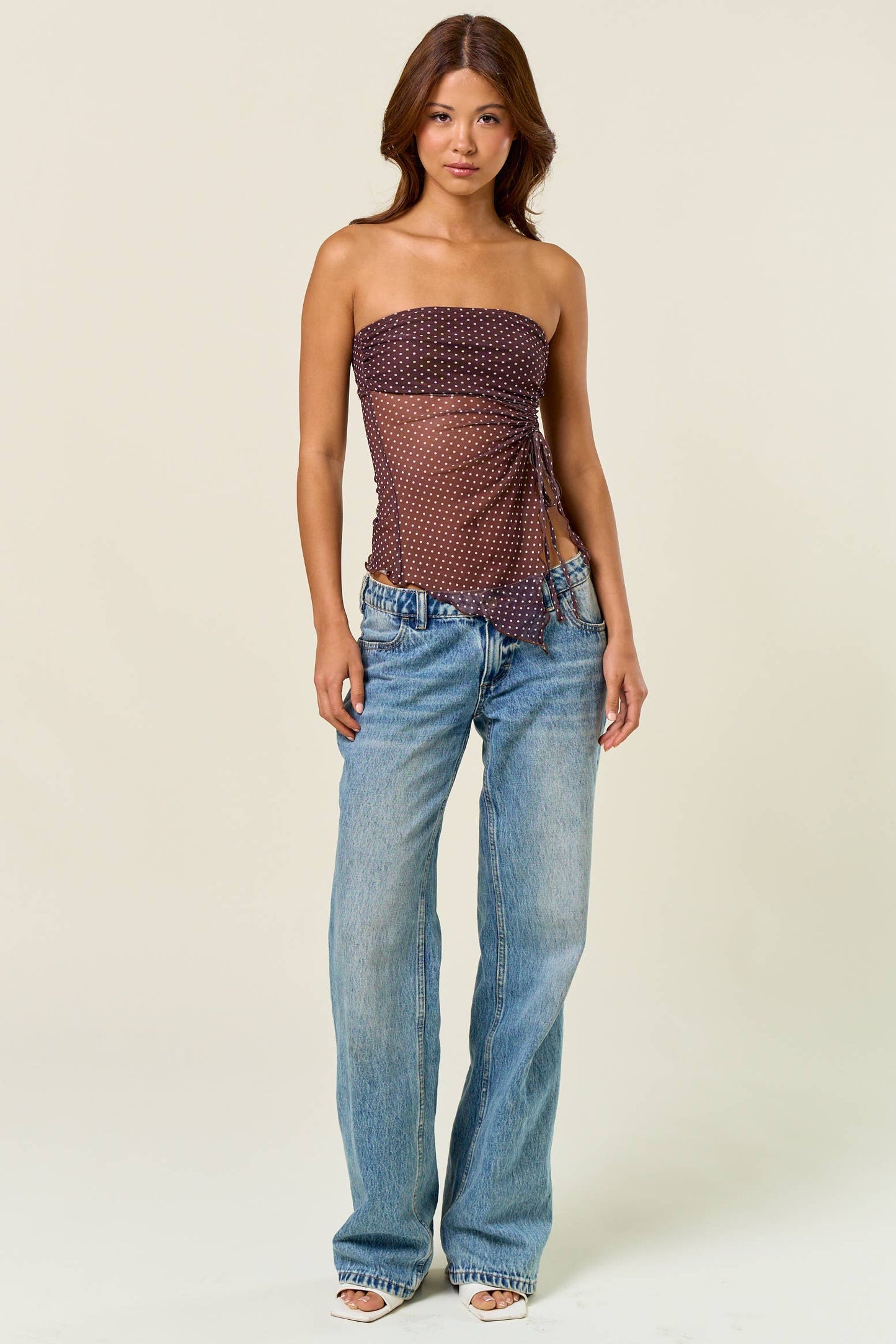 Polka dot Asymmetric Split Hem Tube Top