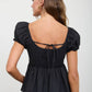 V NECK LADDER LACE PUFF SLEEVE