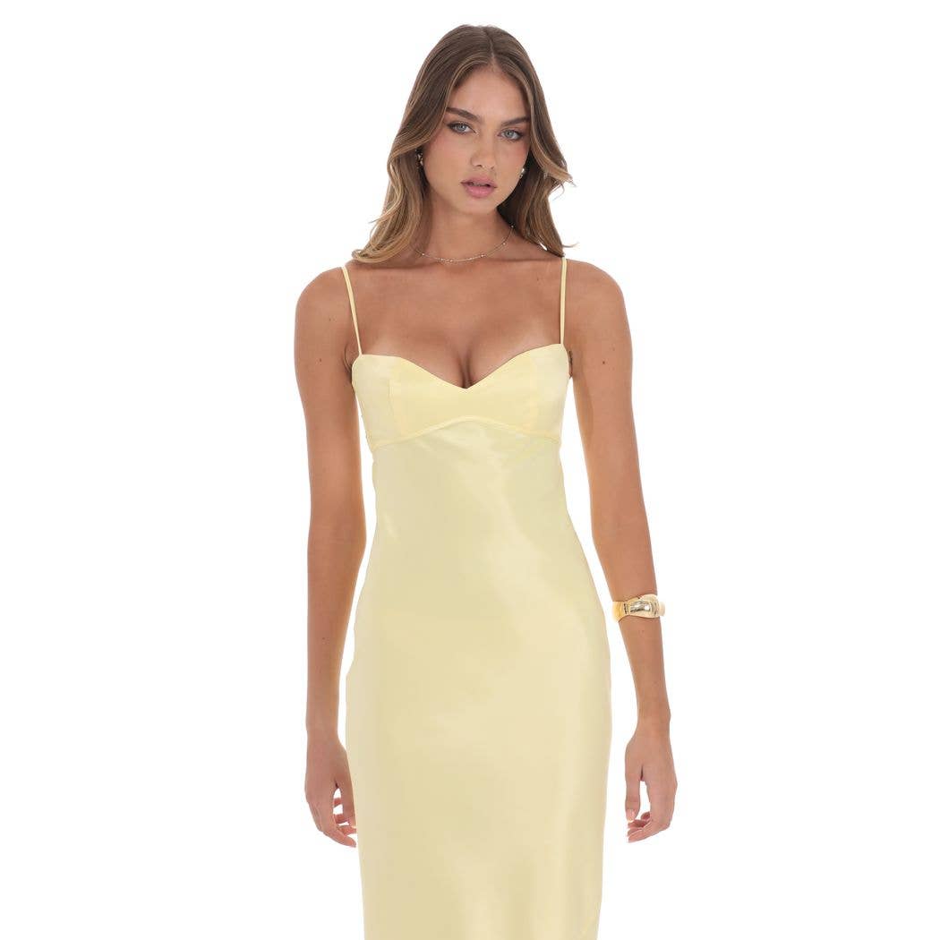 Satin Back Tie Maxi Dress in Yellow