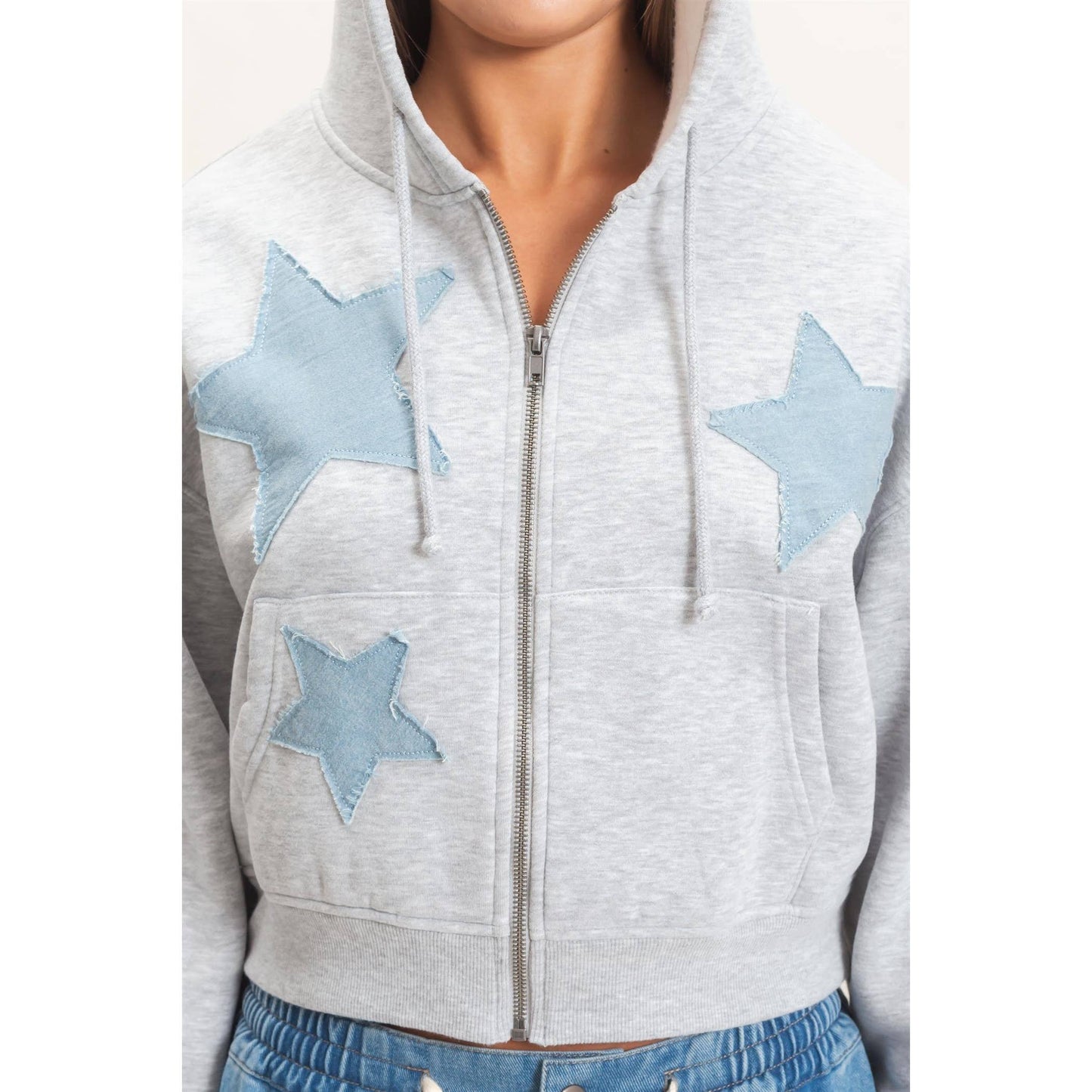 Star Patch Zip-Up Hoodie
