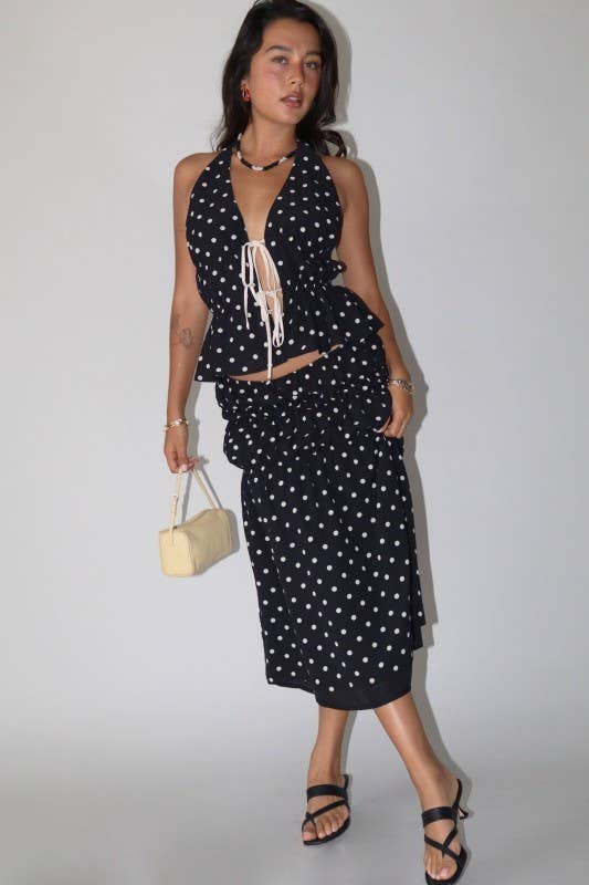 Polka Dot Halter Top with Tie Back