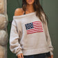 American Flag Knit Off The Shoulder Sweater