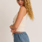Sleeveless Round Neck Button Down Ripped Sweater Top