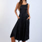 Satin Foral U-Shape Boat Neck Flare Midi Dress
