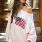 American Flag Knit Off The Shoulder Sweater