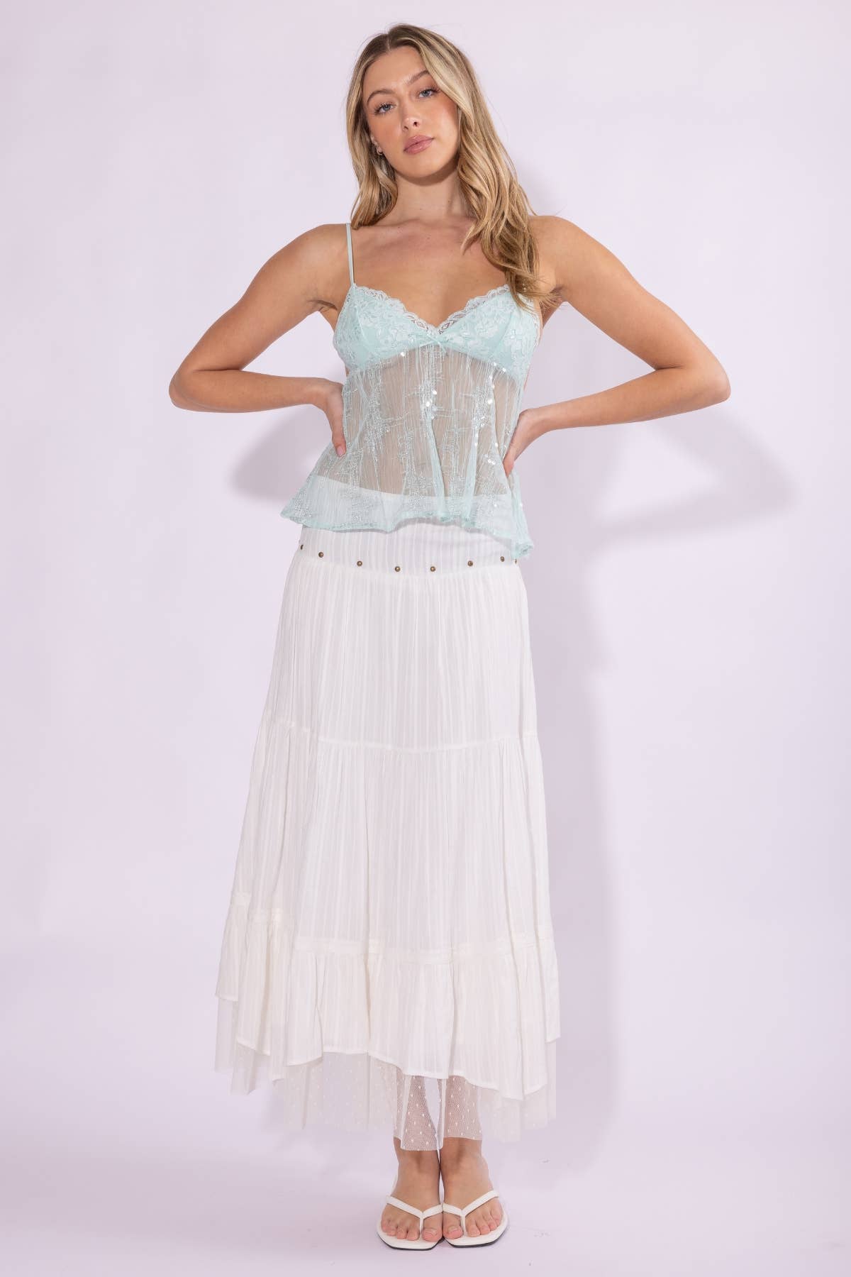 Lace Cup Detailed Cami Sequins BabyDoll Top