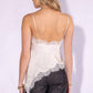 LACE TRIM ASYMMETRIC HEM CAMI SATIN TOP