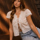 SCALLOPED EMBROIDERED FRONT TIE LACE TOP
