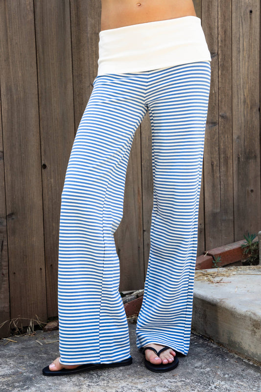 BRISA French Terry Stripe Foldover Pants