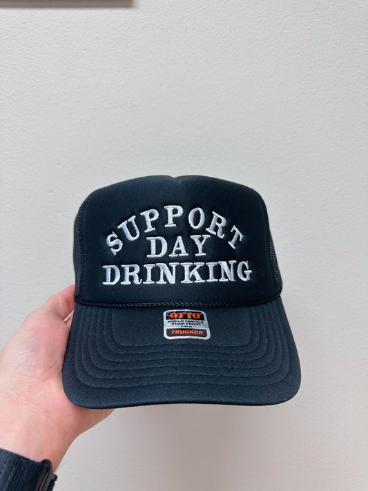 Support Day Drinking Trucker Hat: Black