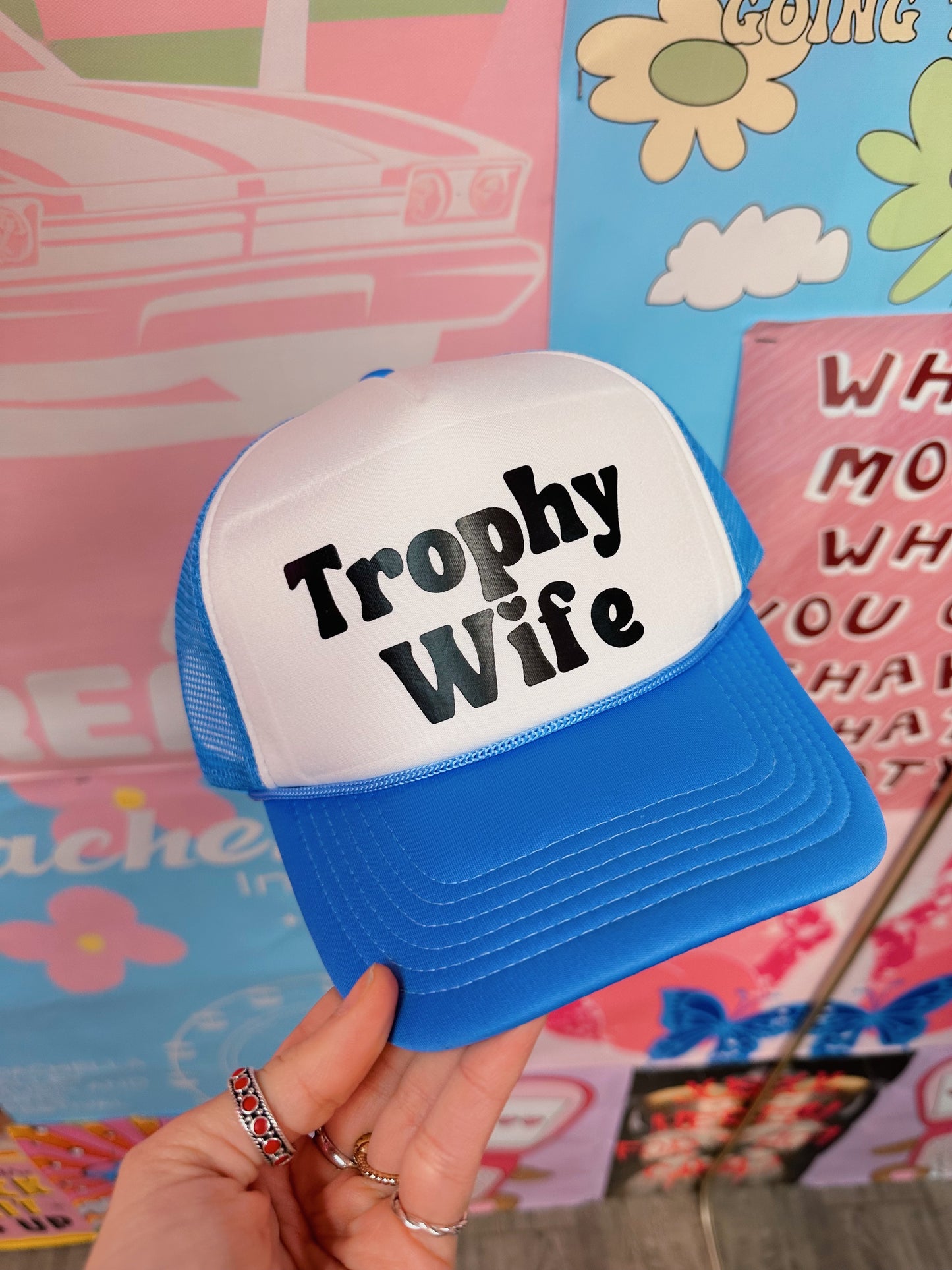 Trophy Wife Blue Trucker Hat