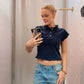 Navy Striped Polo Style Vintage Tee