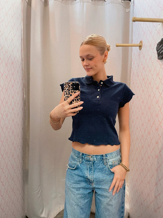 Navy Striped Polo Style Vintage Tee