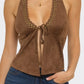 Tie Front Suede Halter Top