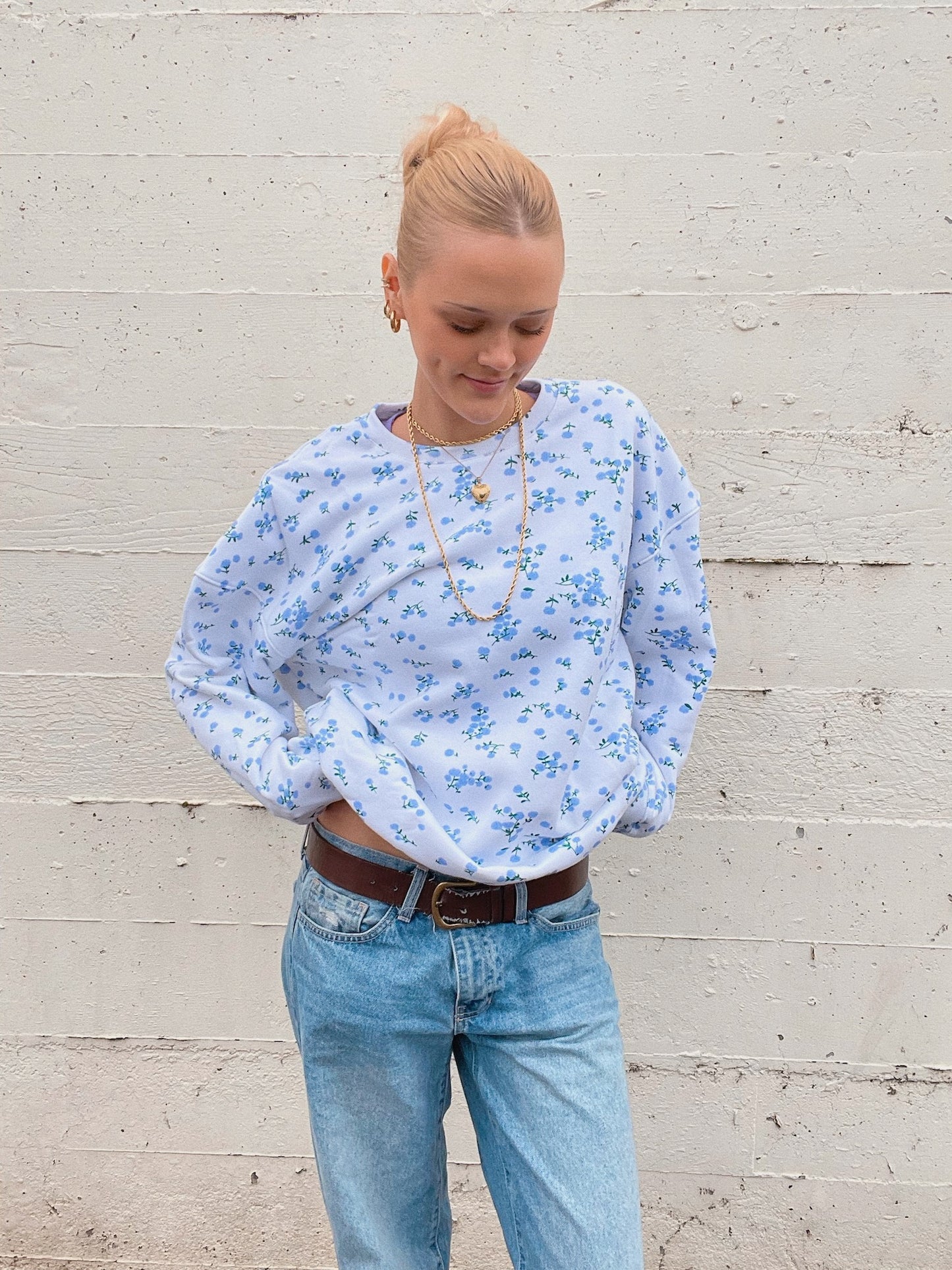 Blue Floral Crewneck