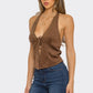 Tie Front Suede Halter Top