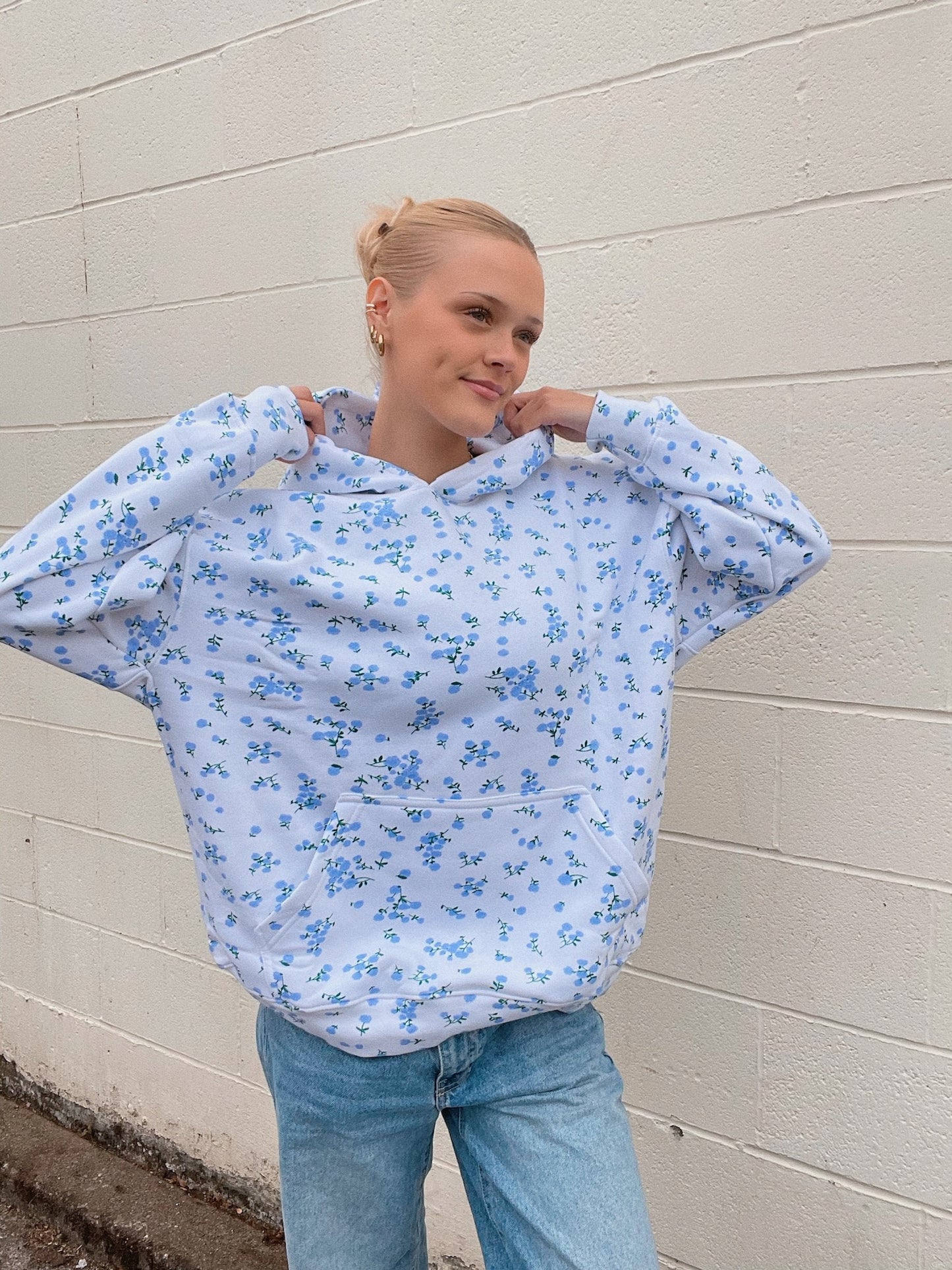 Blue Floral Hoodie