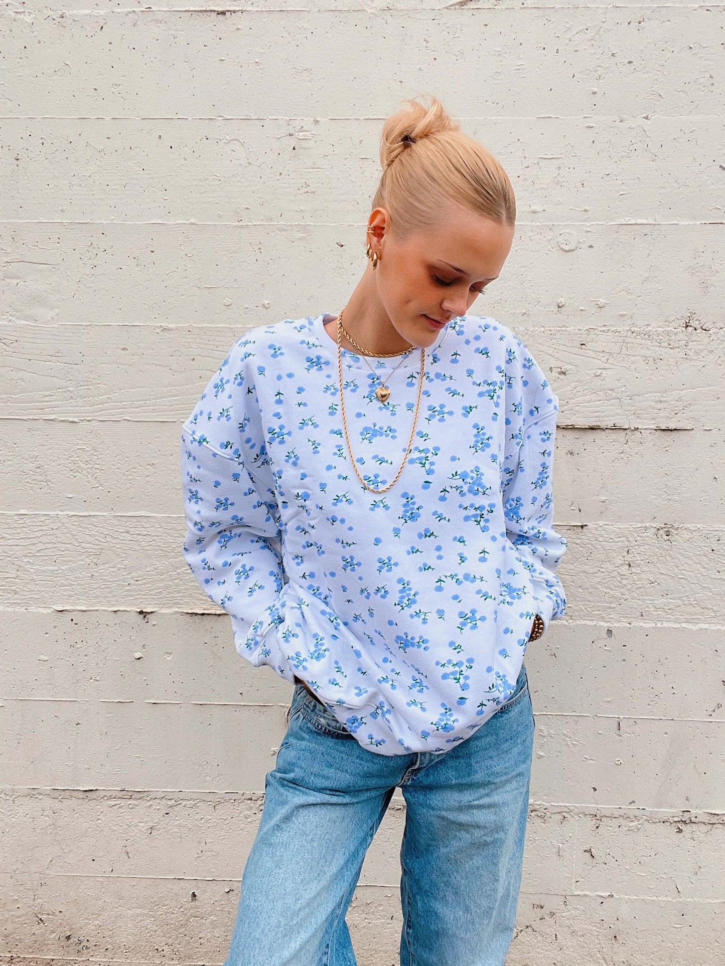 Blue Floral Crewneck