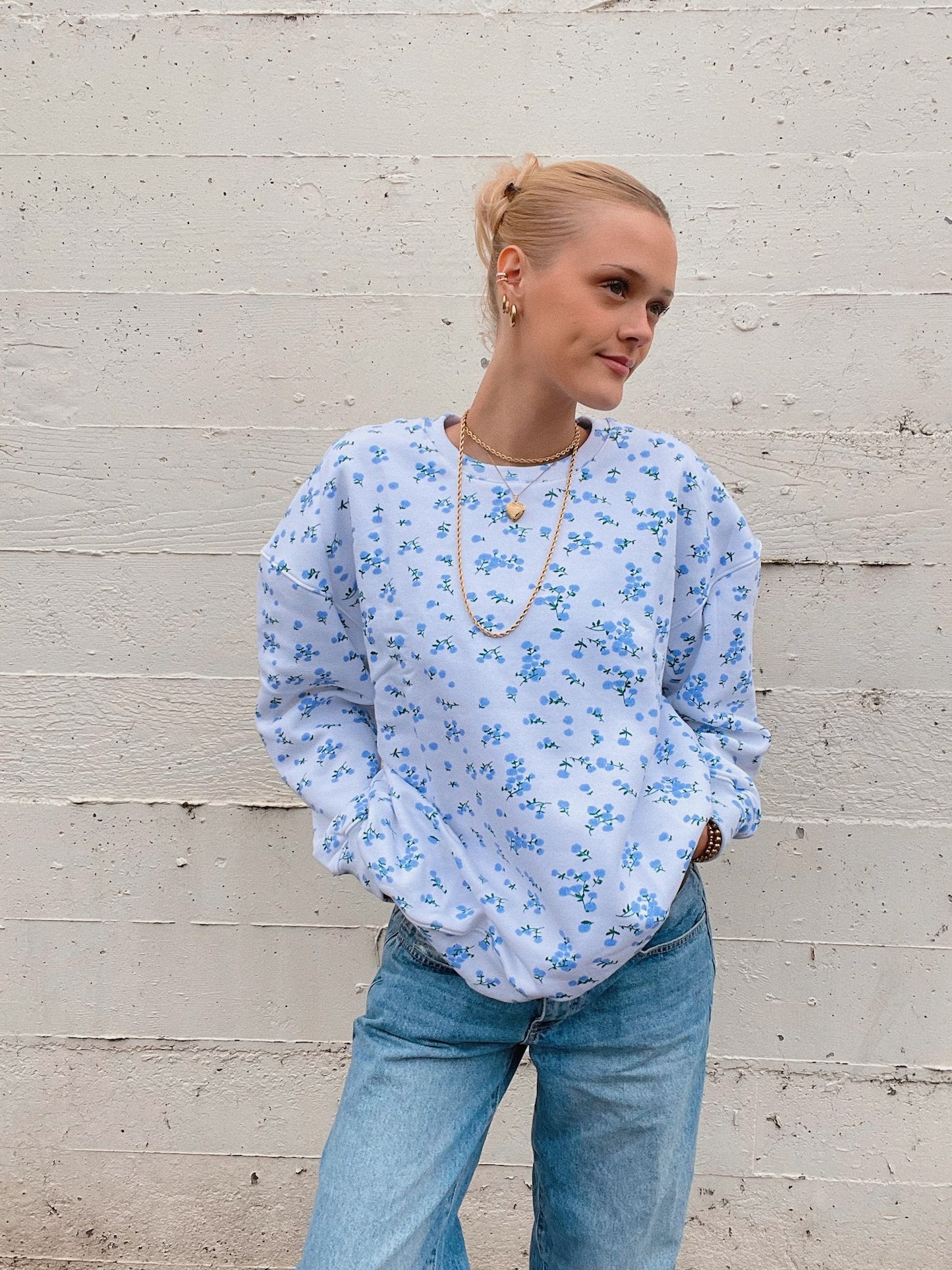 Blue Floral Crewneck