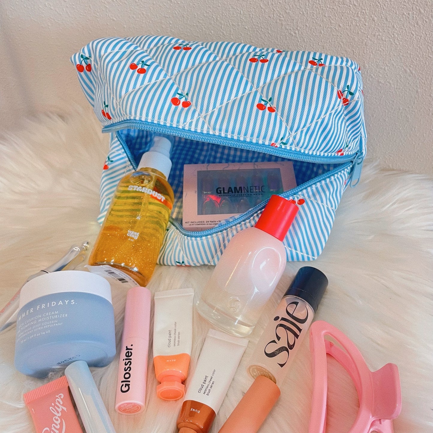 Blue Cherry Makeup Bag