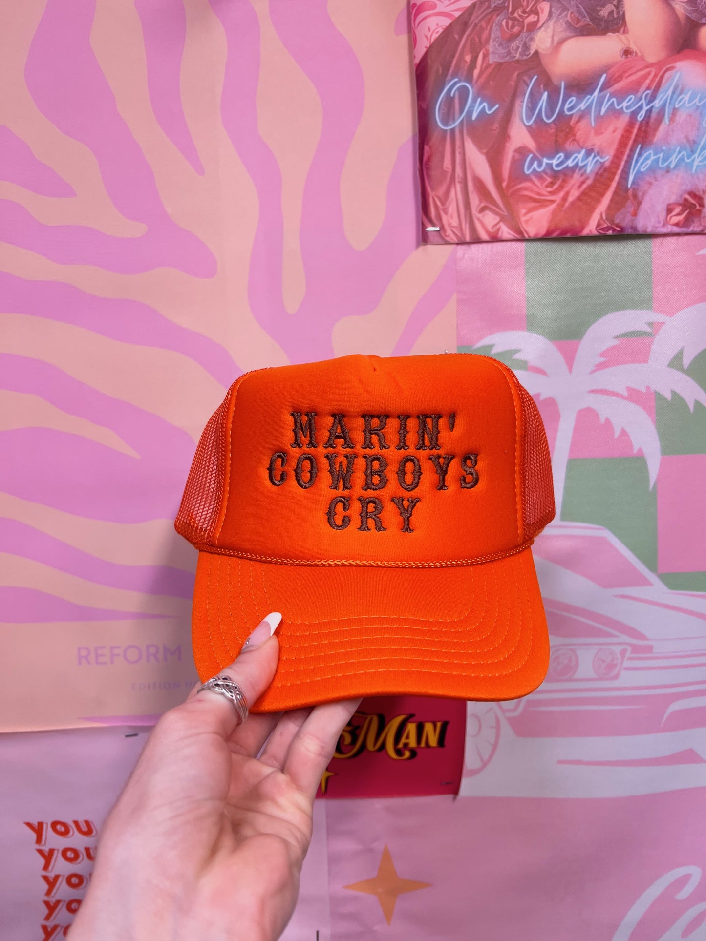 Makin' Cowboys Cry Trucker Hat: Orange/Brown