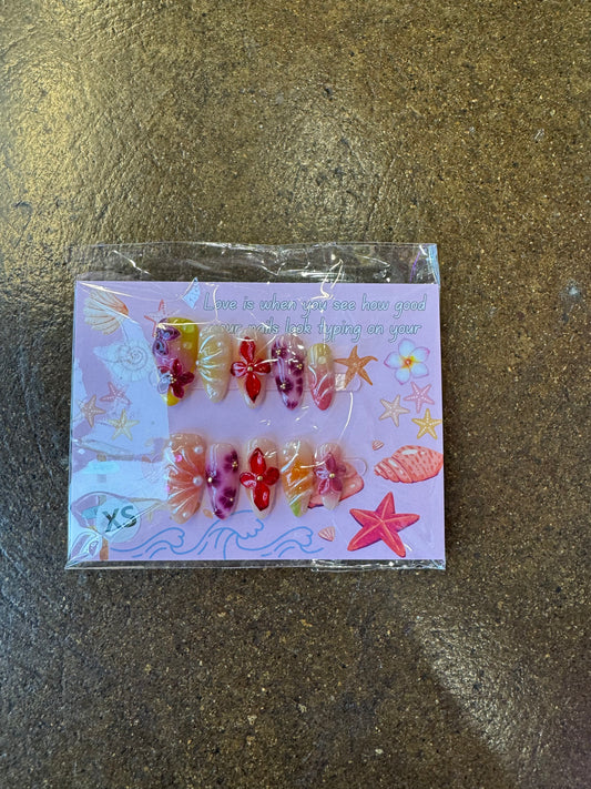 Yellow Purple Flower Press On Nails