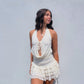 Floral Lace Ruffle Open Back