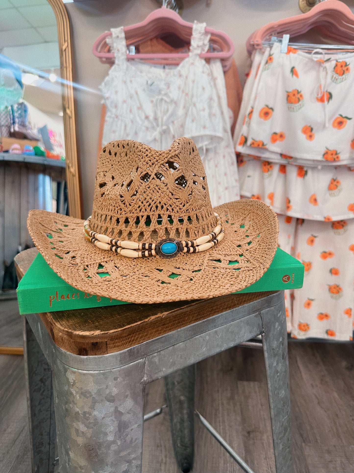 Blue Straw Western Hat