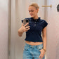 Navy Striped Polo Style Vintage Tee