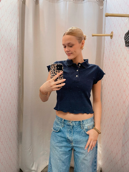 Navy Striped Polo Style Vintage Tee