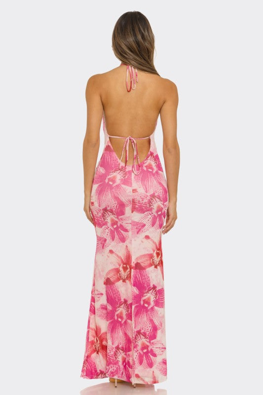 Pink Flower Halter Dress