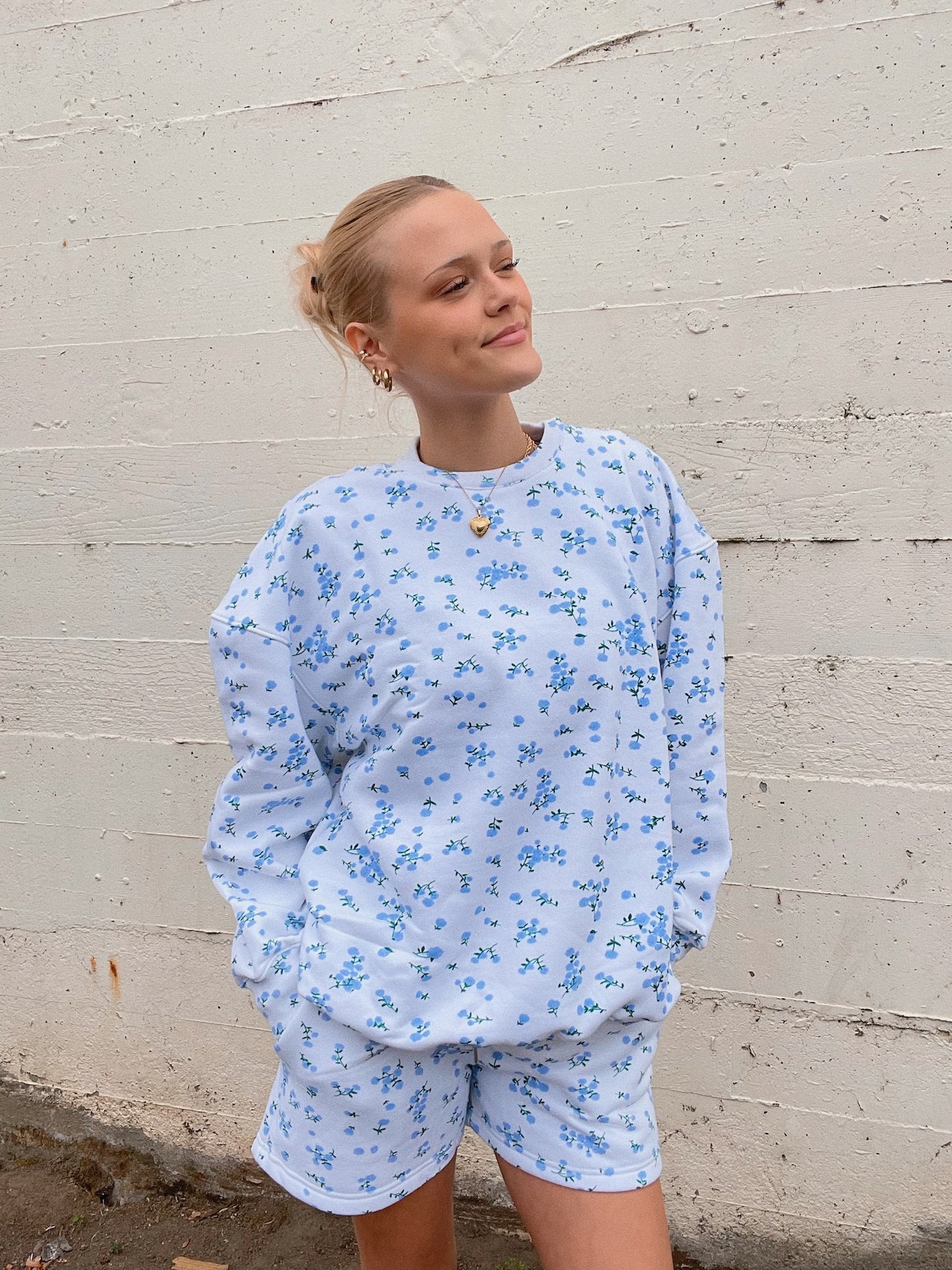 Blue Floral Crewneck