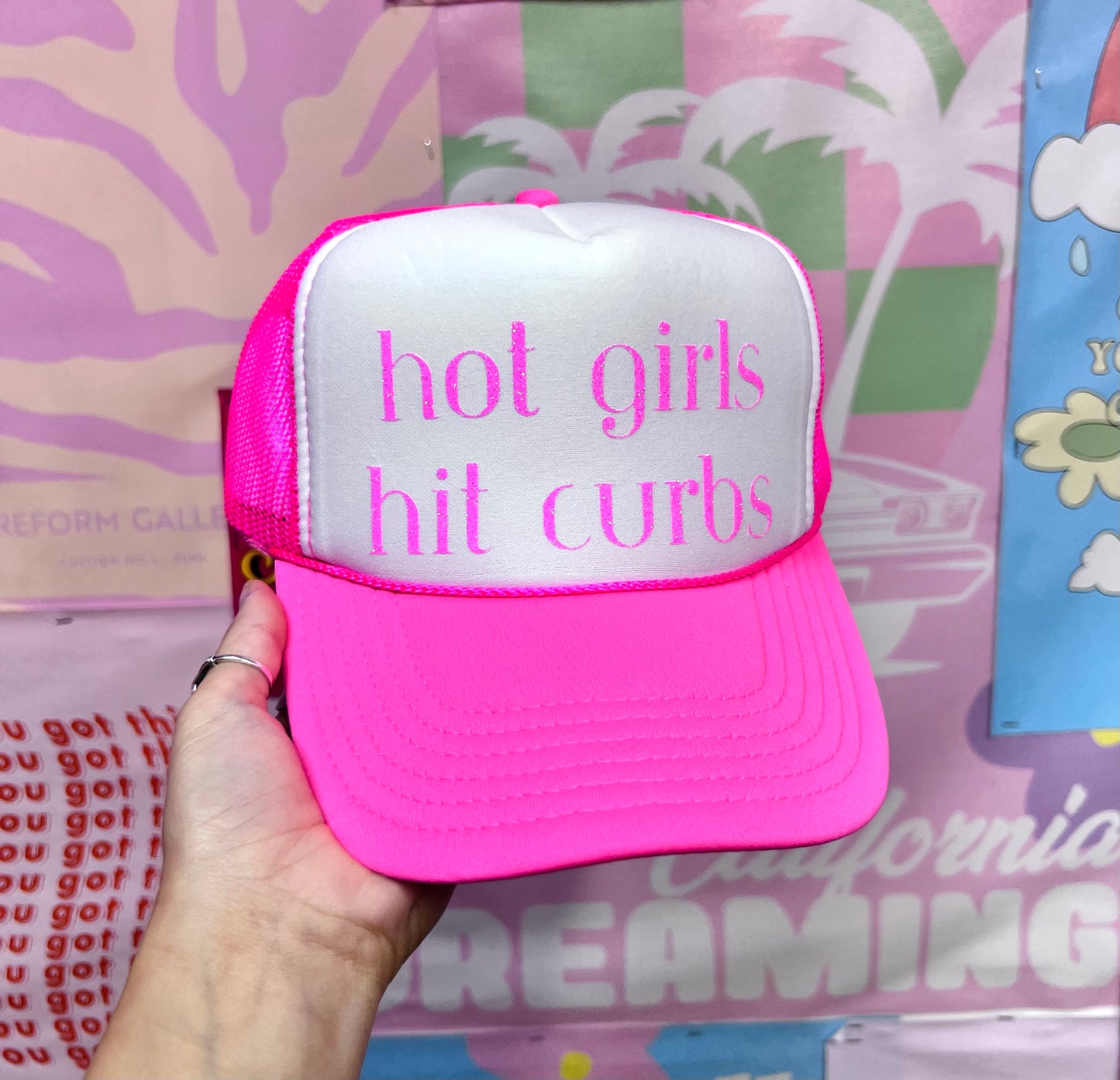 Hot Girls Hit Curbs Hot Pink Trucker Hat