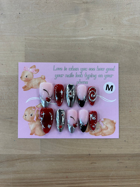 Silver/Red Cherry Nails