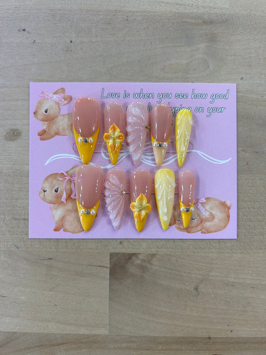 Yellow/Orange Flower Stiletto Nail