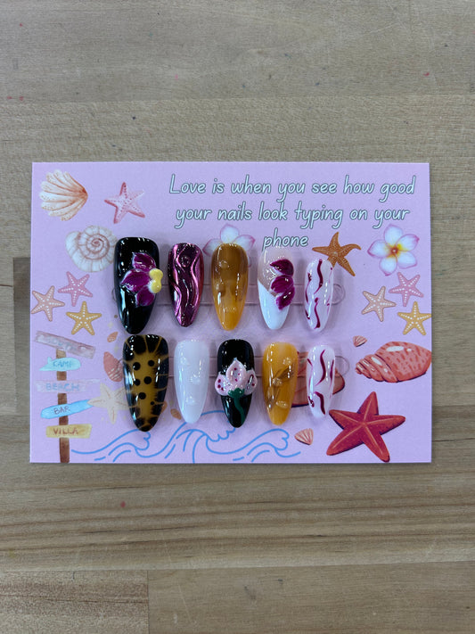 Black/Yellow Flower Nails