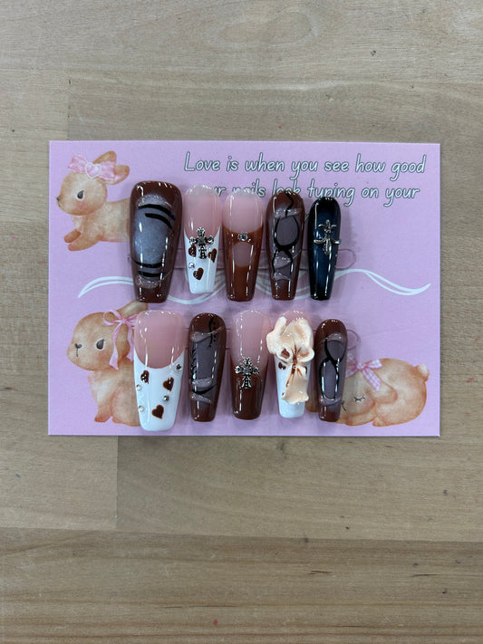 Dark Red Heart Square Nails