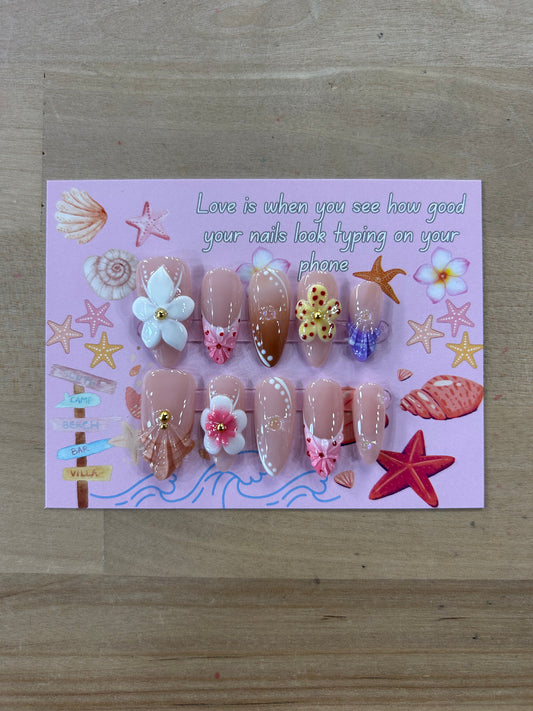 Tropical Flower Almond Nails